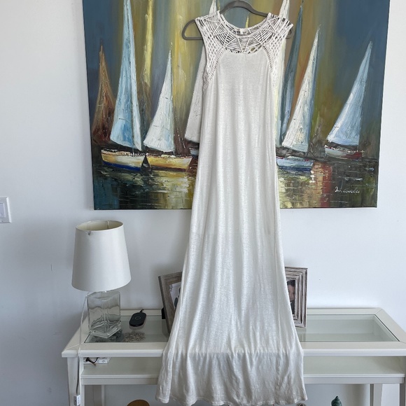 Maje Fire macramé-trimmed linen maxi dress - Picture 2 of 8